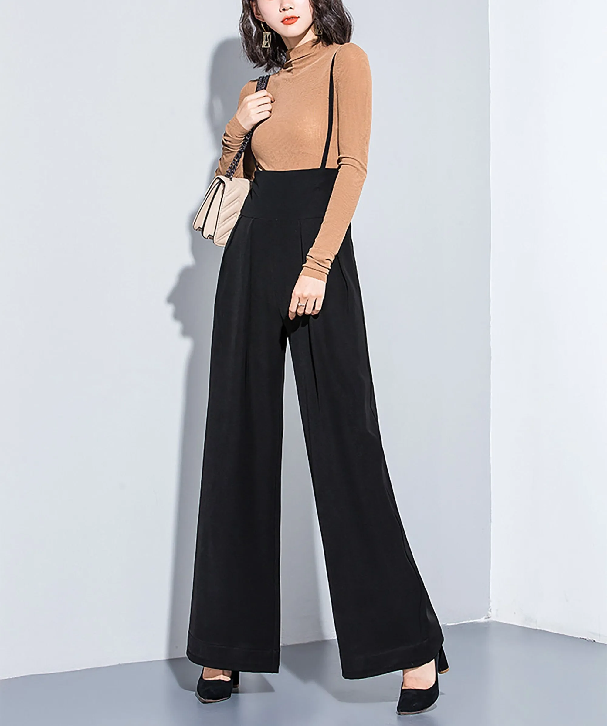 Amanda High Waist Wide Leg Suspenders Pants