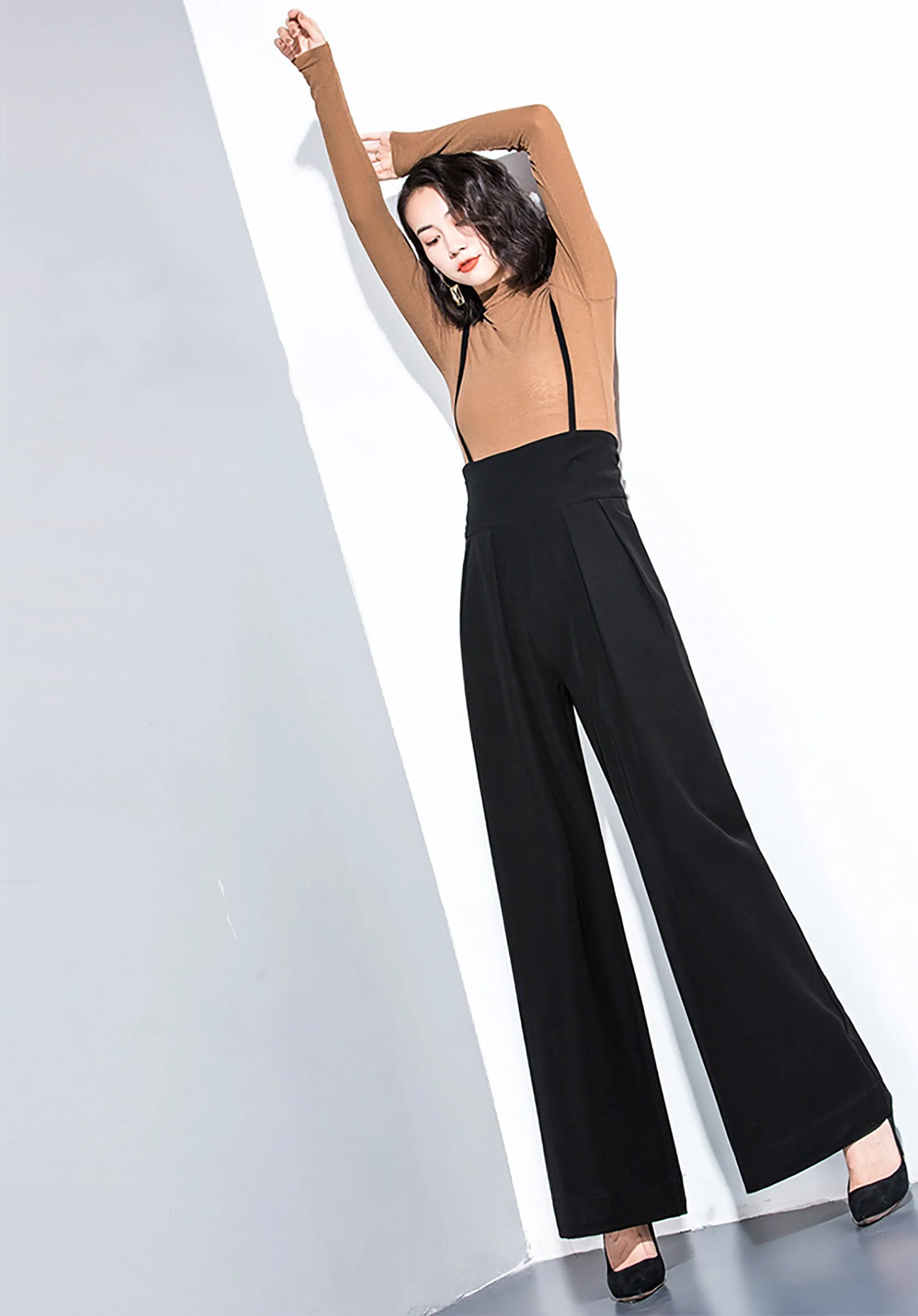 Amanda High Waist Wide Leg Suspenders Pants