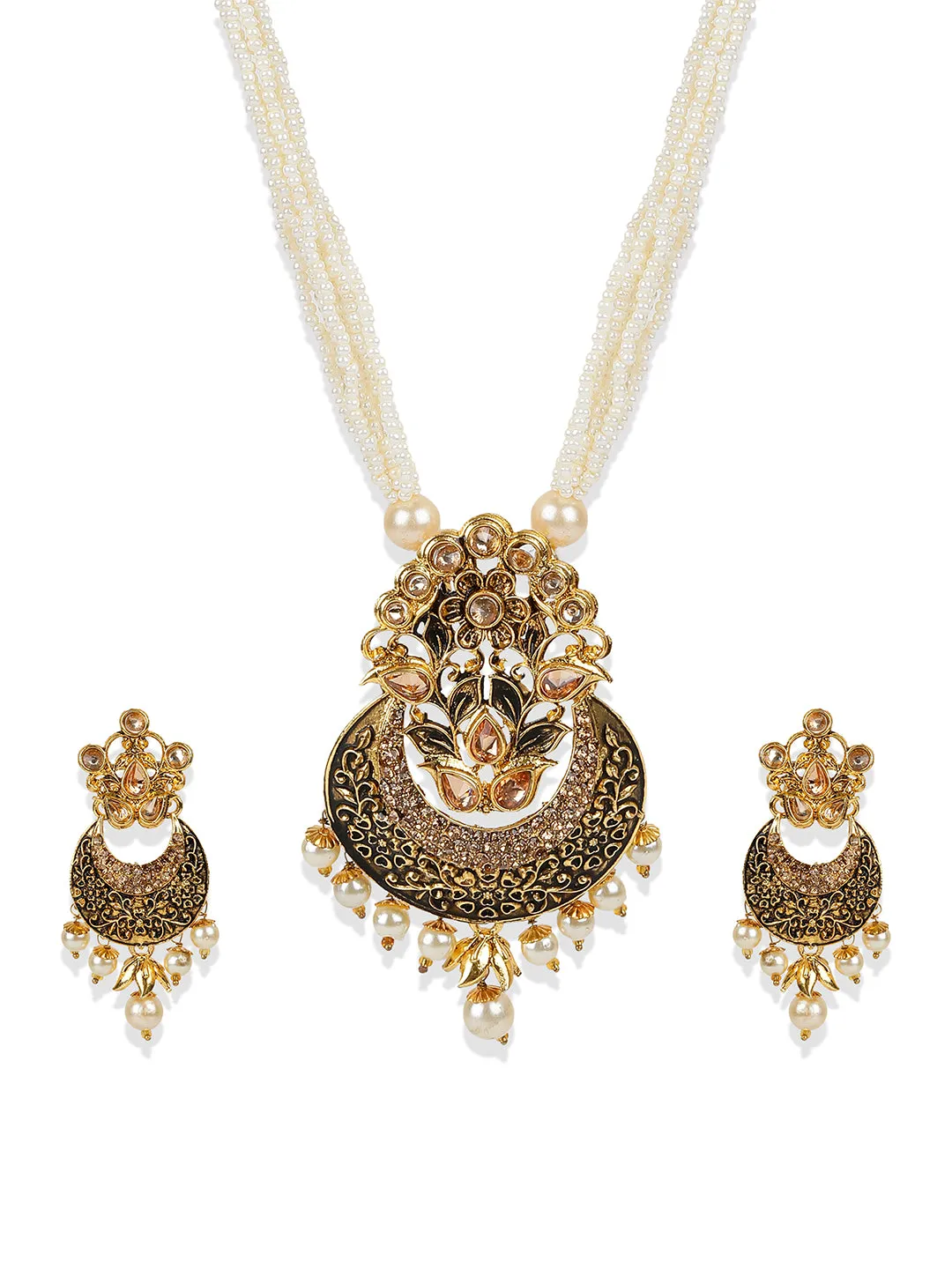 Antique Matte Gold Finish Meenakari Pearl Jewellery - Anikas Creation