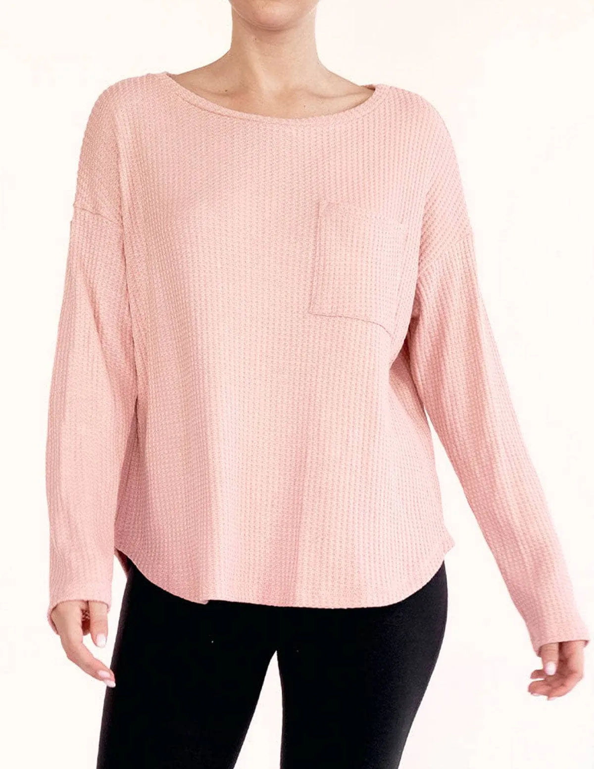 Bamboo Waffle Weave Pocket Top - Rosewater Medium Only