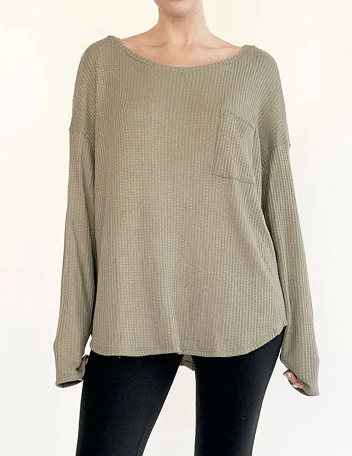 Bamboo Waffle Weave Pocket Top - Rosewater Medium Only