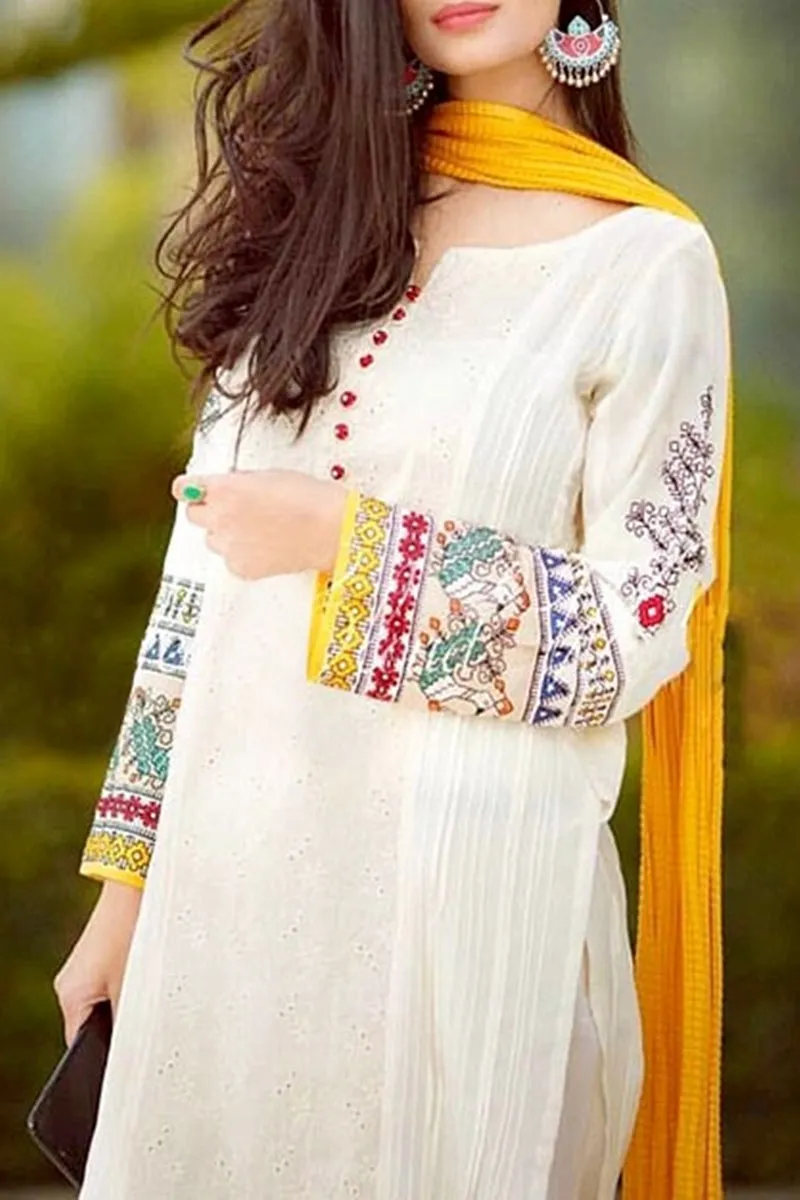 Bareeze BR-452 White  Embroidered Lawn Three Piece Summer Collection