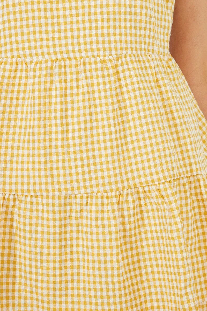 Beige Check Fit and Flare Dress Sleeveless Tiered