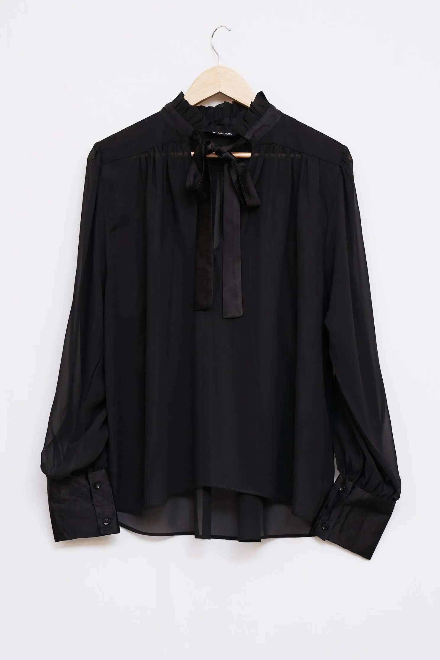 Black Frill Neck Cuff Sleeve Top