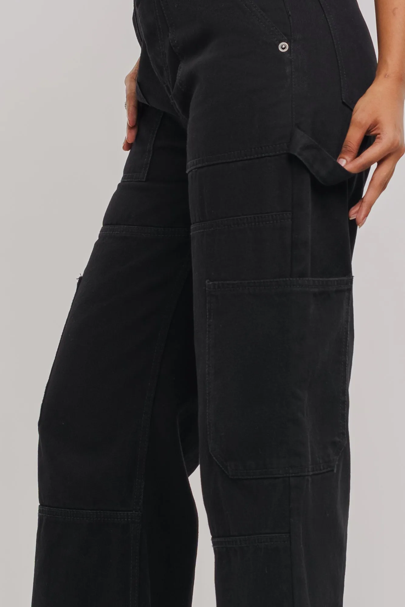 Black Patch & Pocket Cargo Jeans