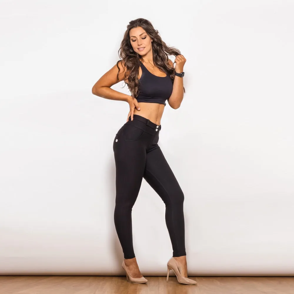 Black Roman Middle Waist Lift Pants