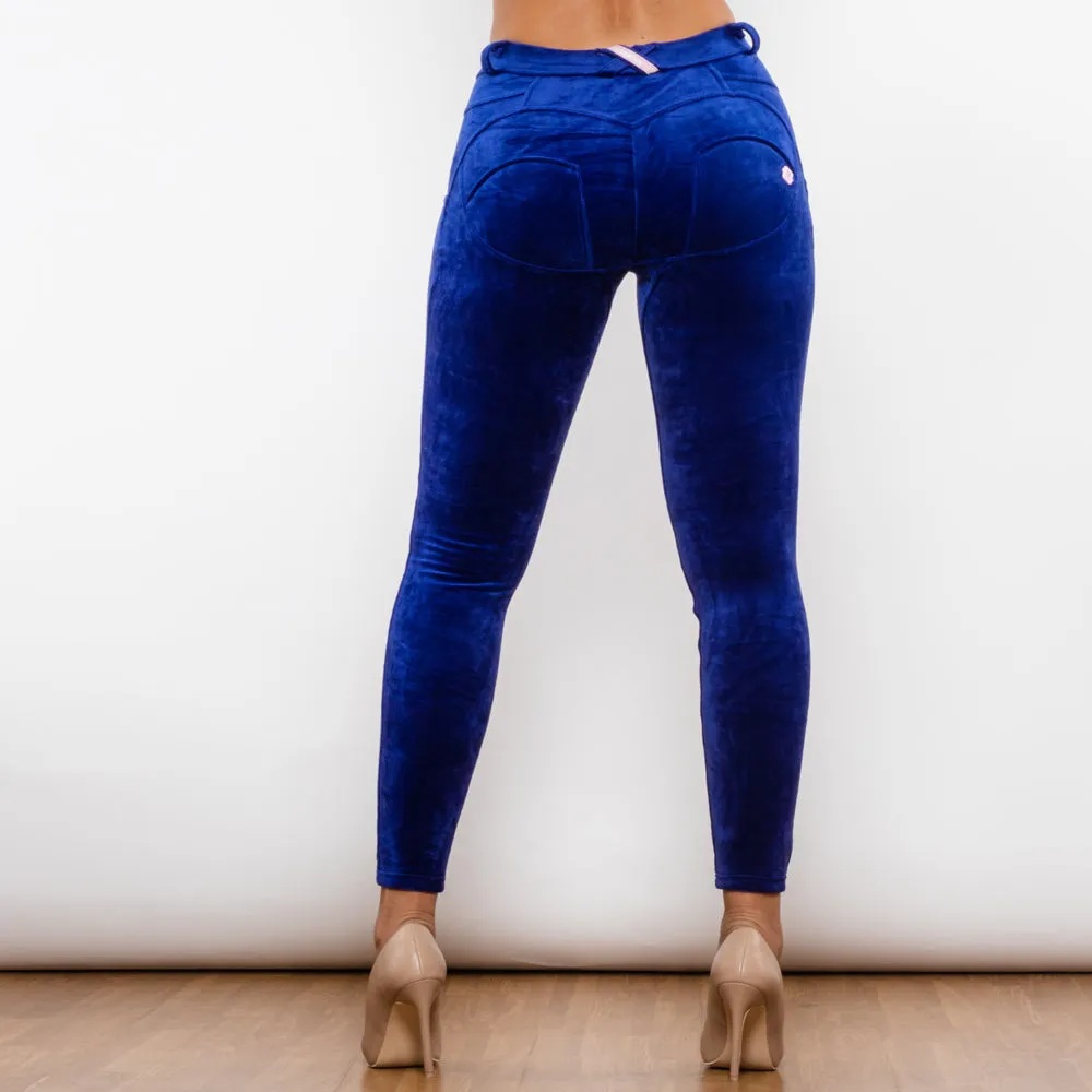 Blue Chenille Middle Waist Lifting Leggings