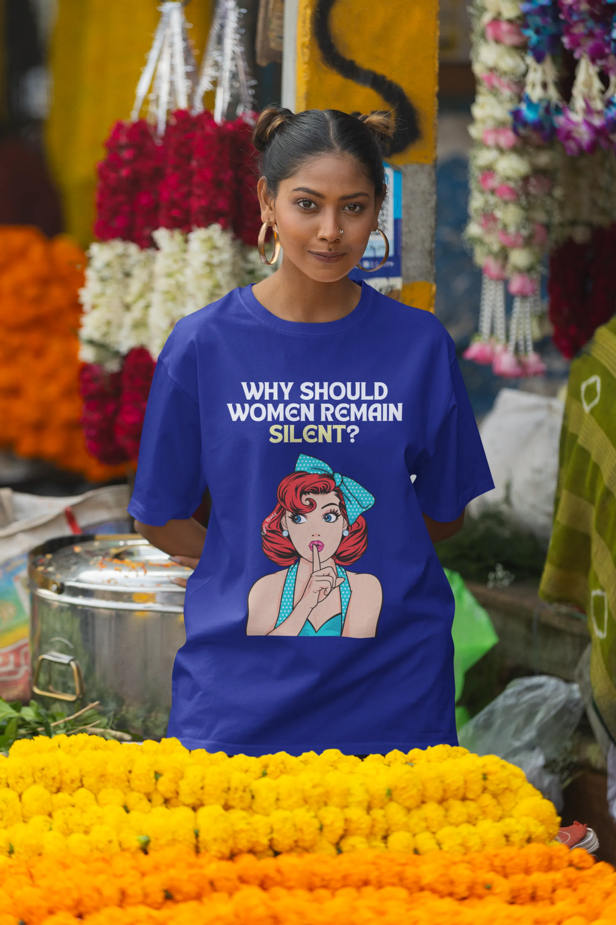 Boyfriend Fit Blue Feminist Women Cotton Tshirt - Why Should Women Remain Silent