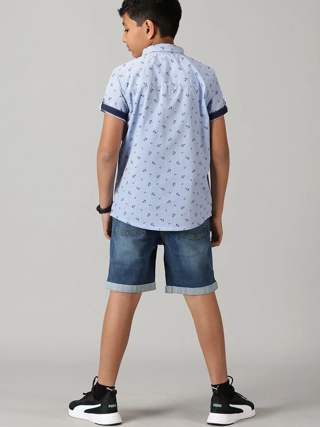 Boys Half Sleeve Printed Shirts & Denim Shorts Set