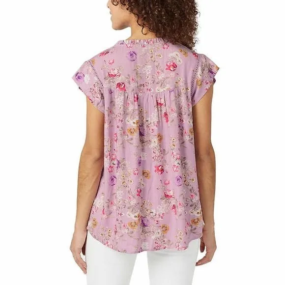 Buffalo David Bitton Women's Flutter Sleeve Floral Top