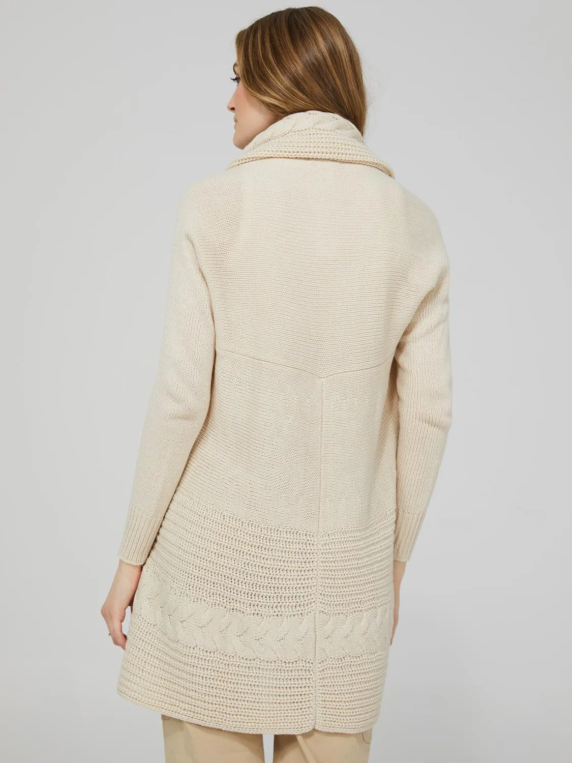 Cable Knit Shawl Collar Cardigan