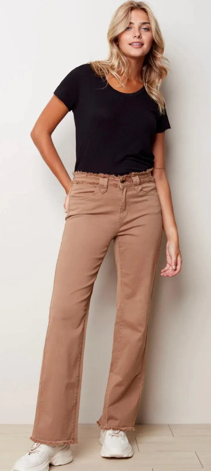 Charlie B Fringed Waist Band Flare Pant Chestnut