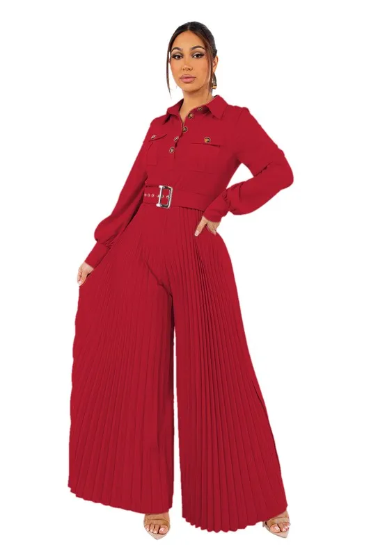 Chic Vintage Lapel Long Sleeve Pleated Loose Sports Suit 3XL B-79223