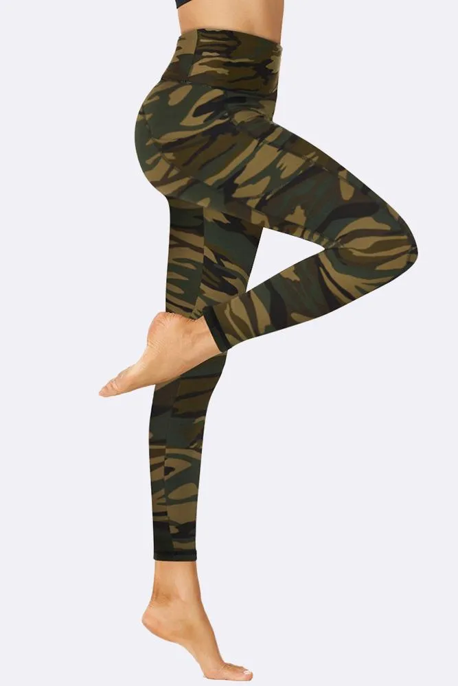 Classic Green Camouflage Print Gym Pocket Leggings