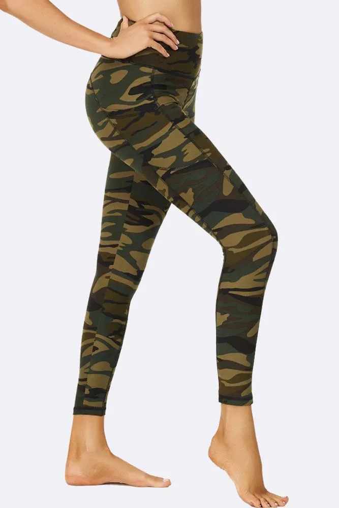 Classic Green Camouflage Print Gym Pocket Leggings