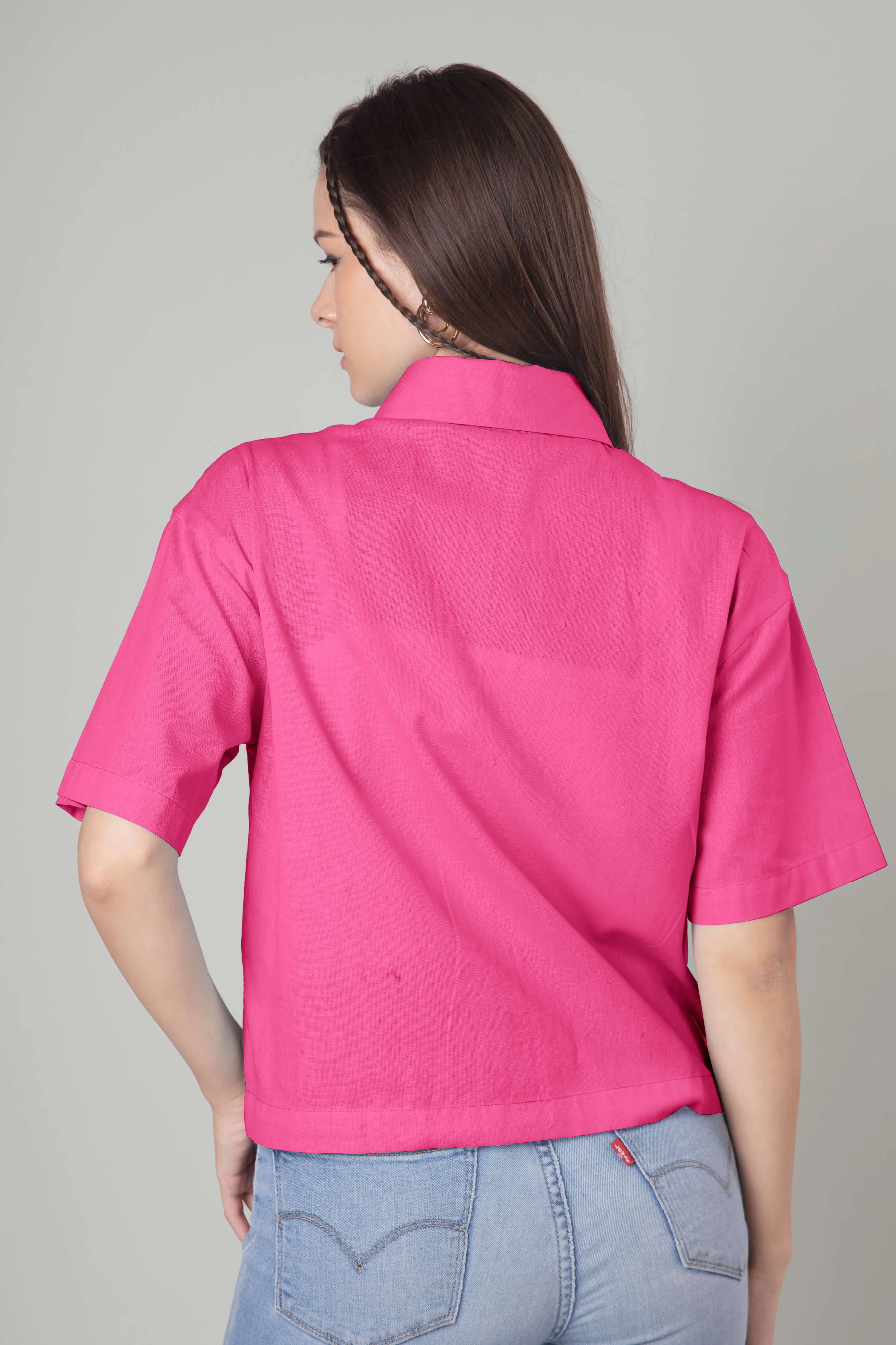 Classic Plain Short Cotton Shirt For Women