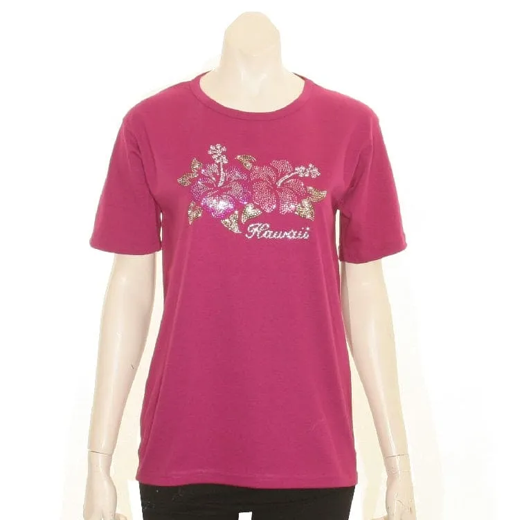 Colorful Rhinestone Hibiscus Tee