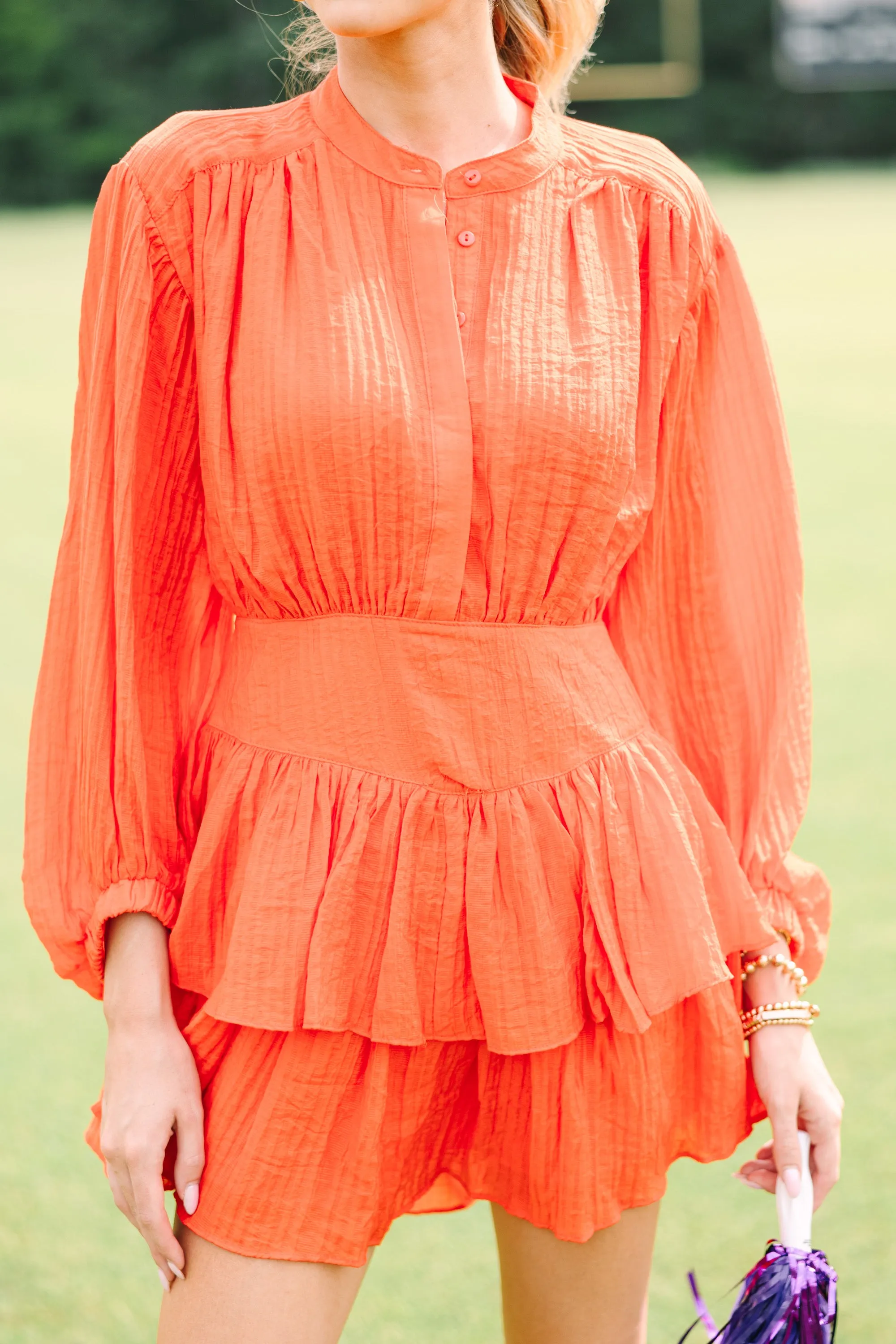 Contain Your Joy Orange Pleated Dress