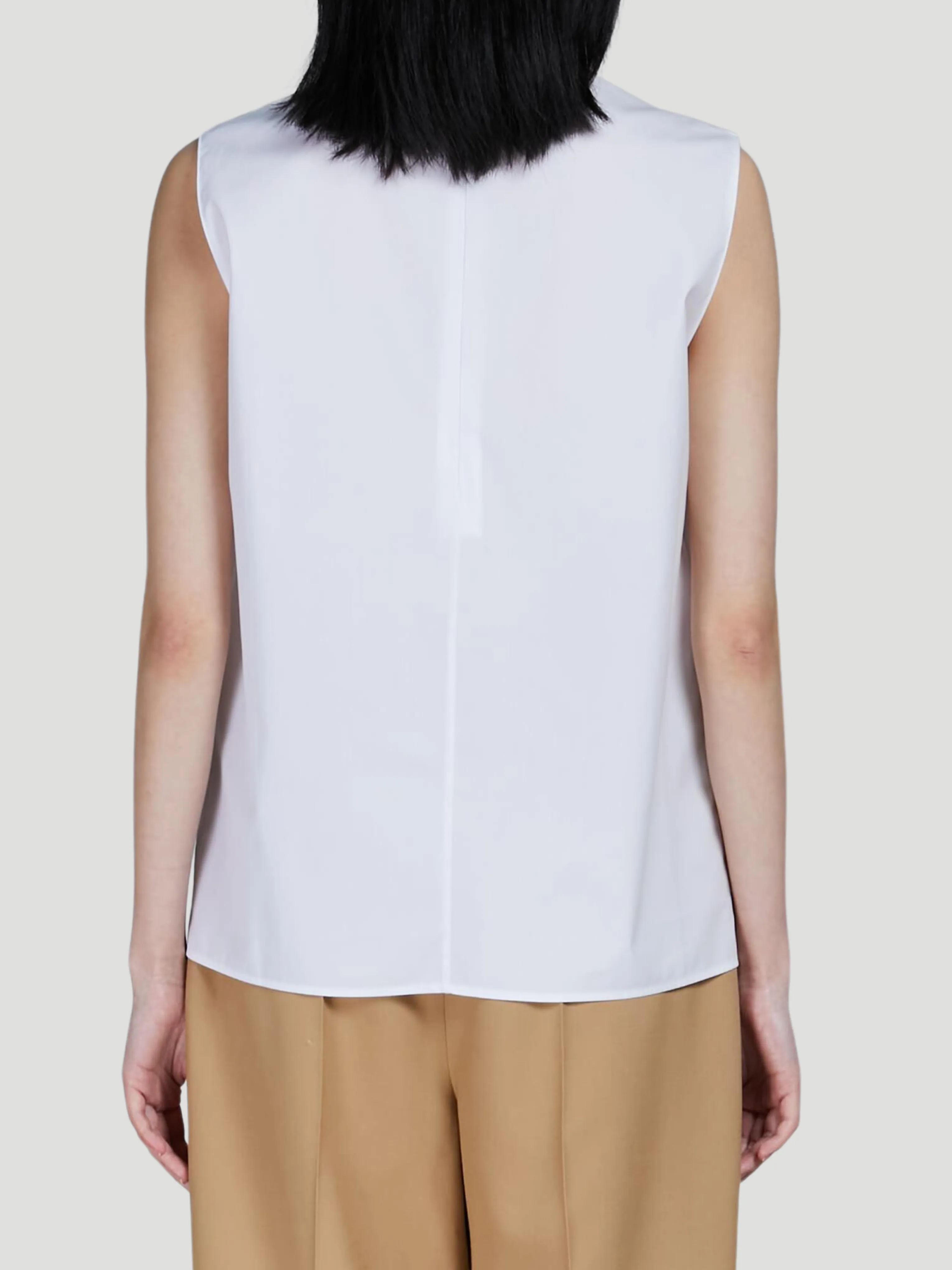 Cotton Poplin Sleeveless Pleated-Front Top