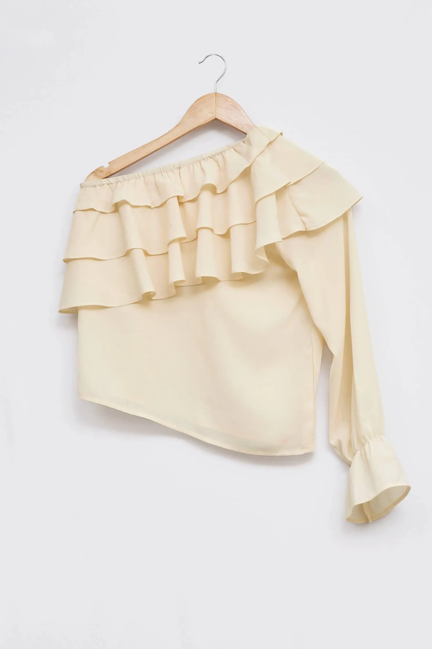 Cream Layered One Shoulder Top