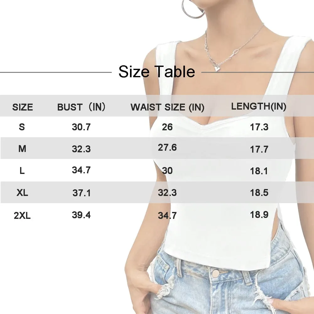 Custom Photo Top Personalized Women's Square Neck Backless Ruched Side Split Crop Tank Tops