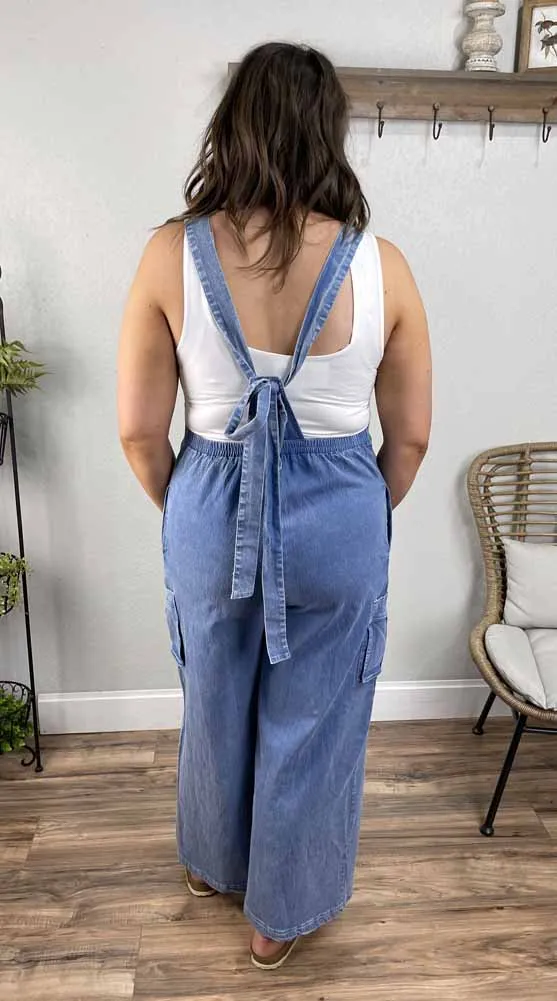 Denim Cargo Overalls by Jodifl