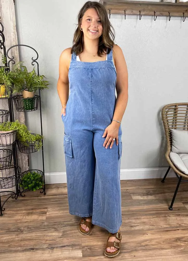 Denim Cargo Overalls by Jodifl