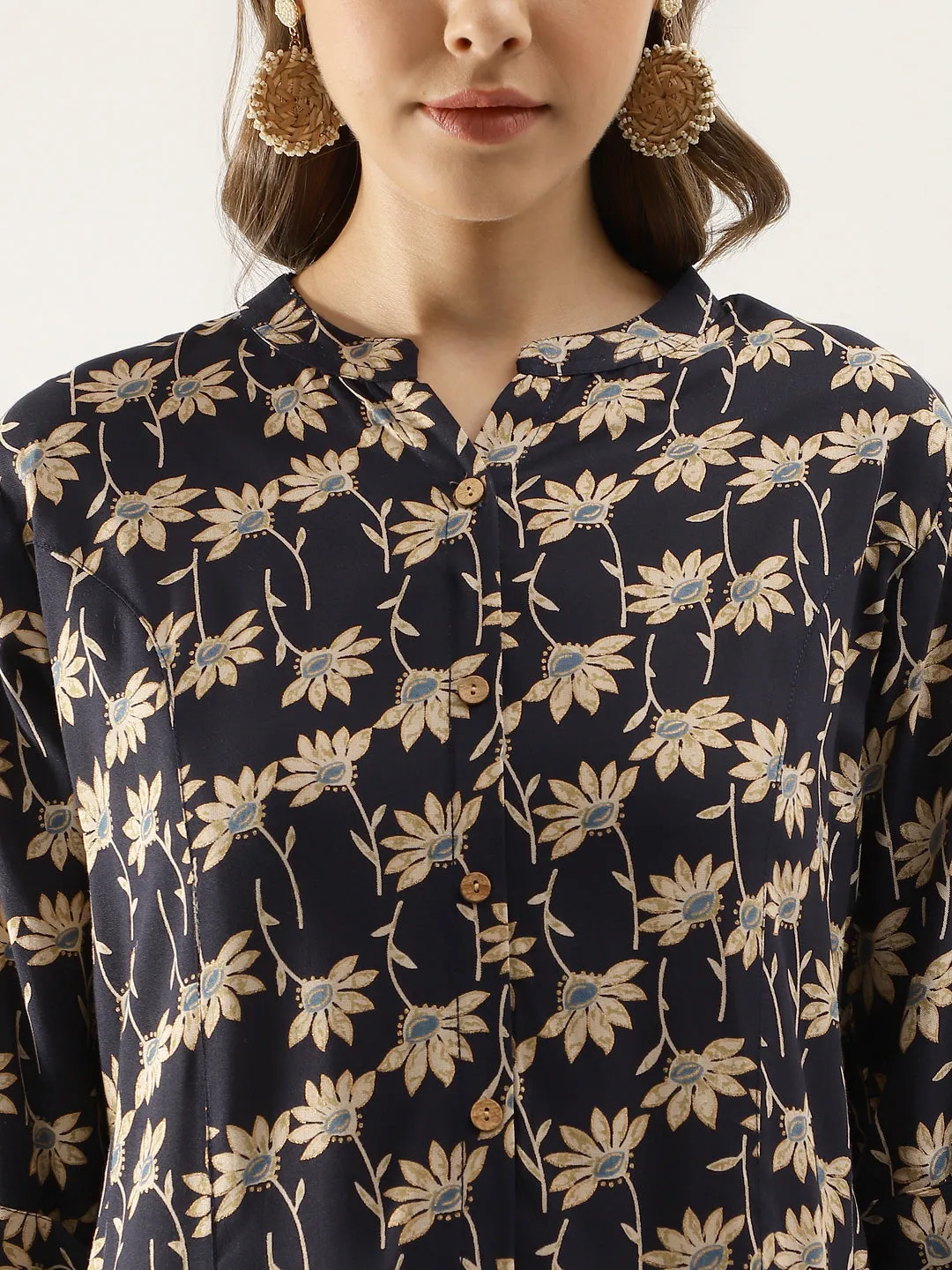 Divena Floral Printed Rayon Shirt type Top for Women