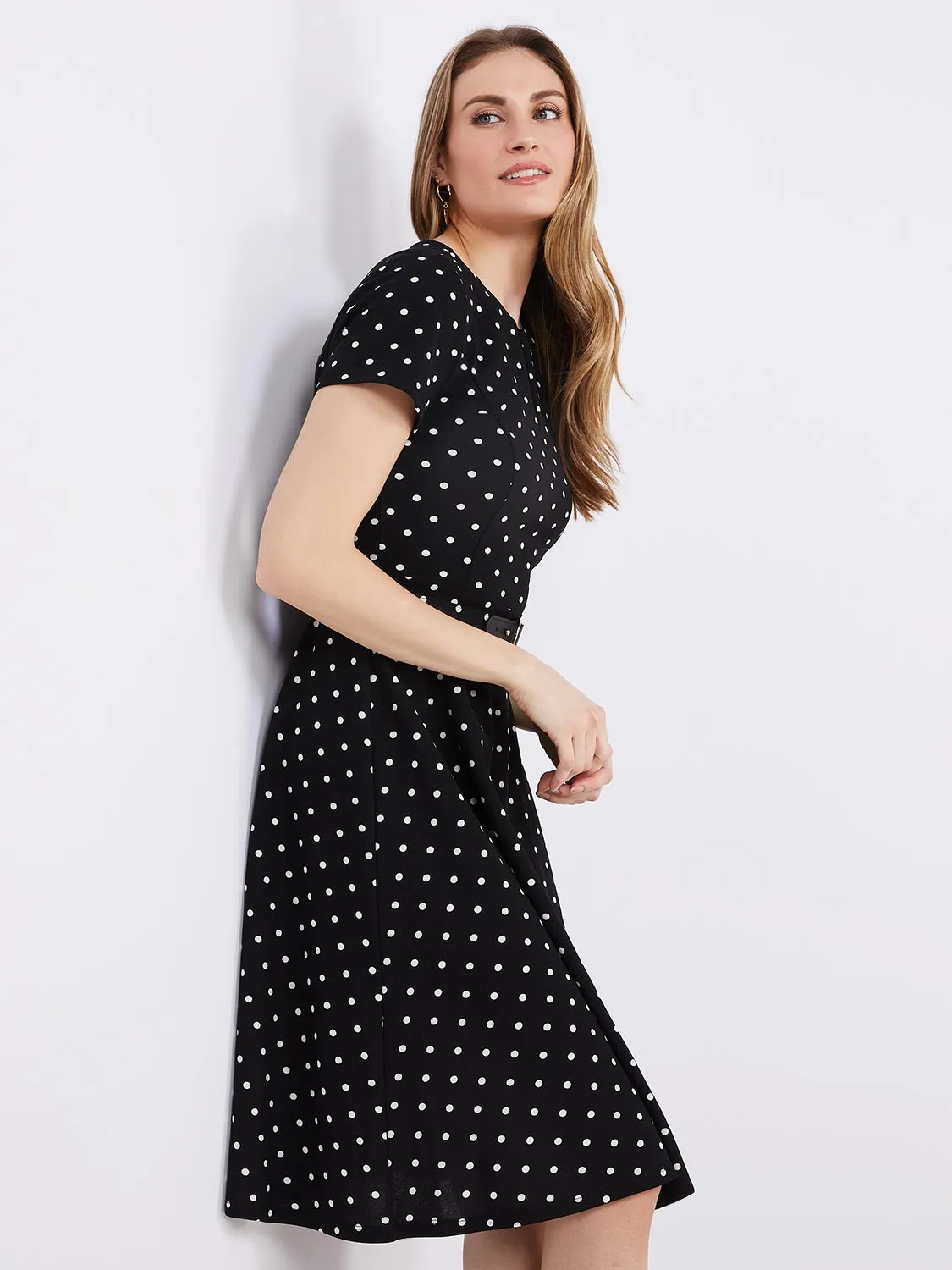 Dot Print Front Keyhole Fit & Flare Midi Dress