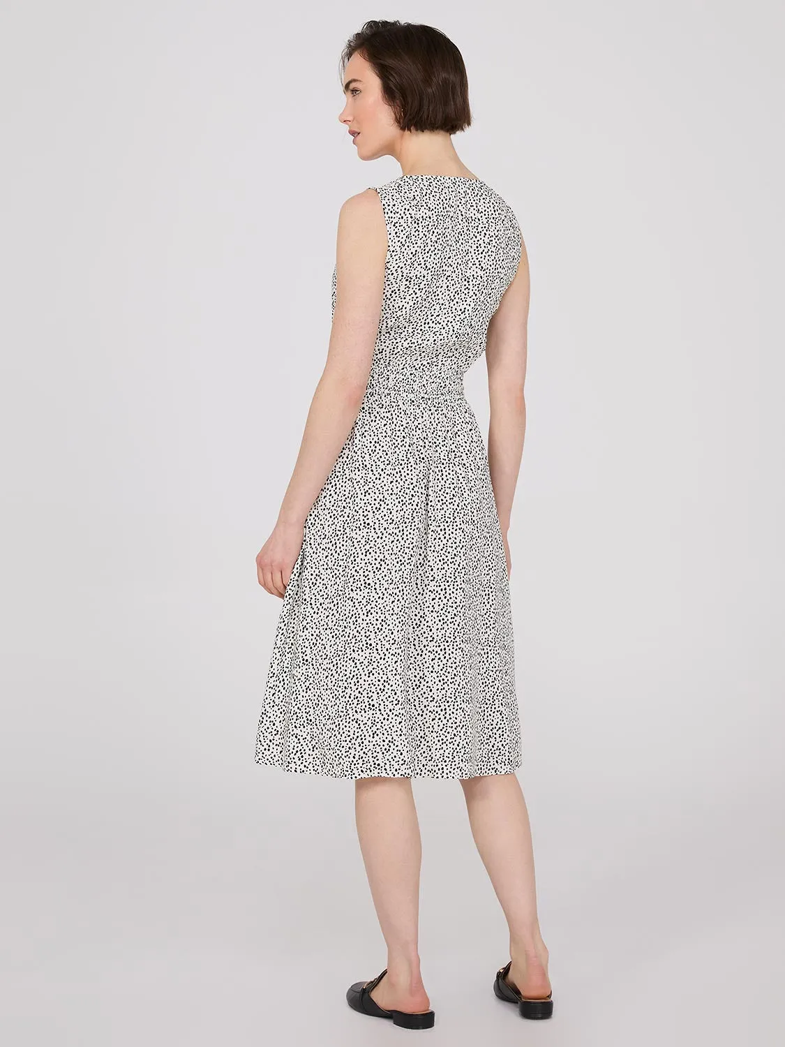 Dot Print Midi Dress With Smocked Details