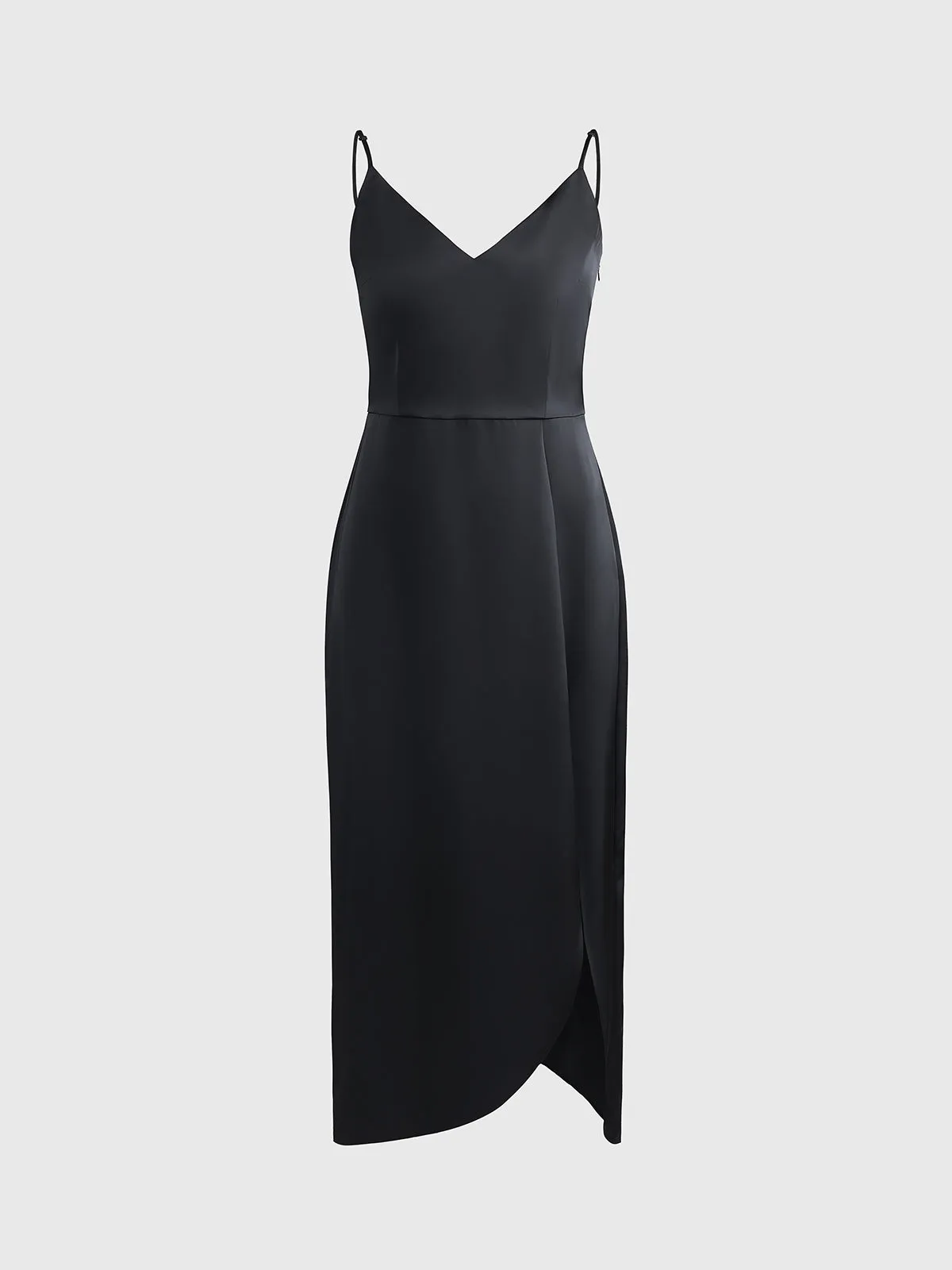 Elegant V Neck Silk Midi Graduation Dress