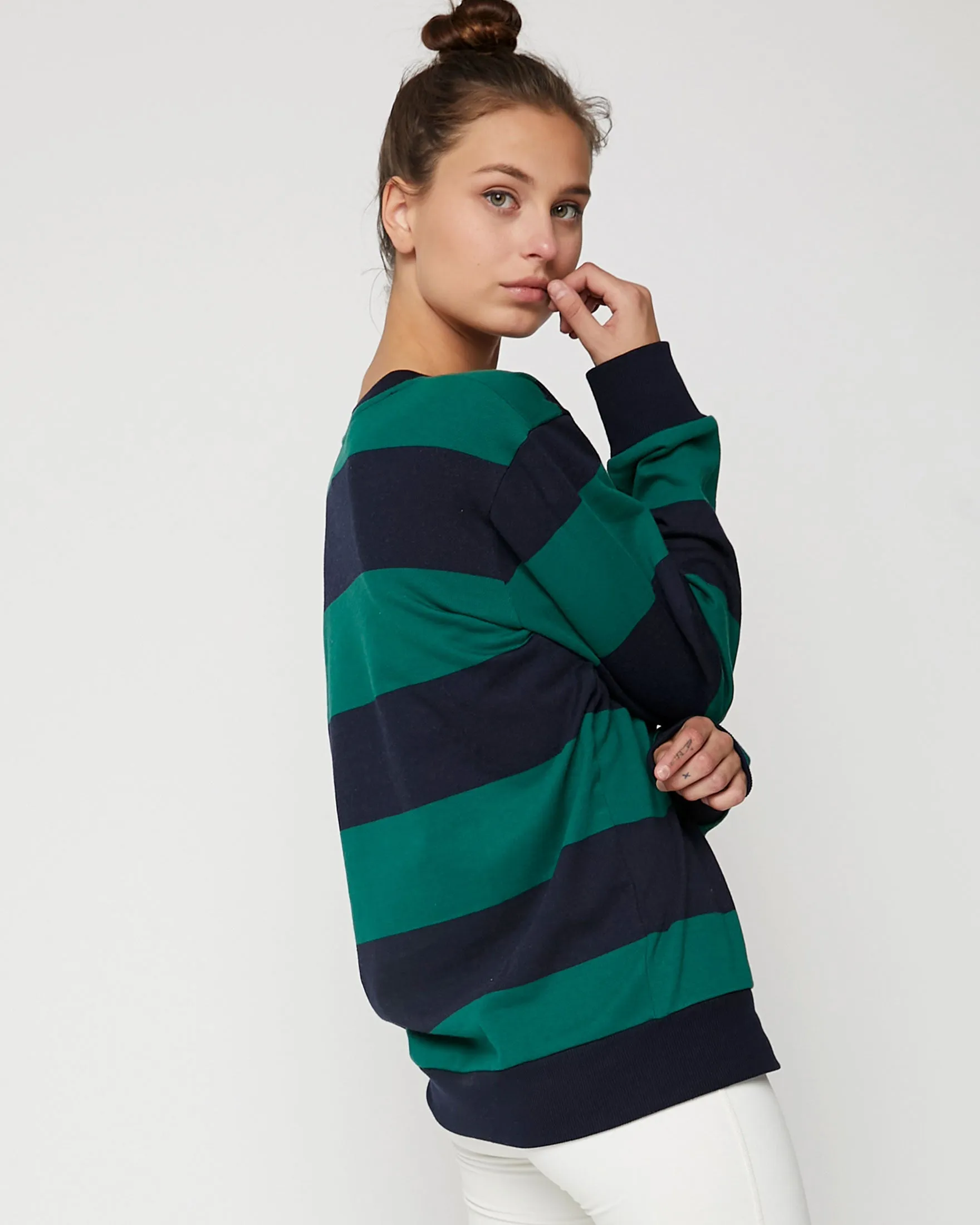 Embroidered Rebody Rugby Striped Sweatshirt Sustainable