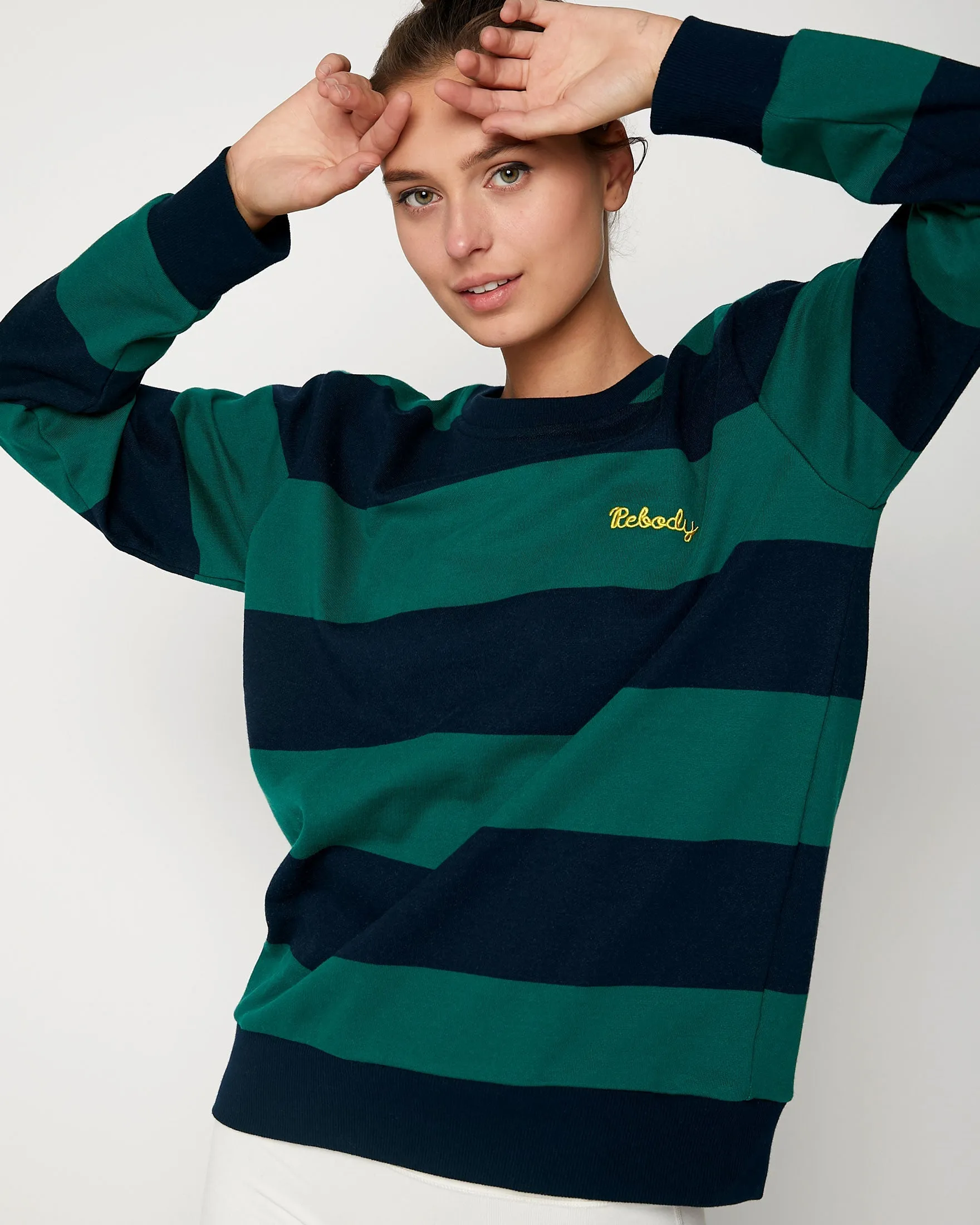 Embroidered Rebody Rugby Striped Sweatshirt Sustainable