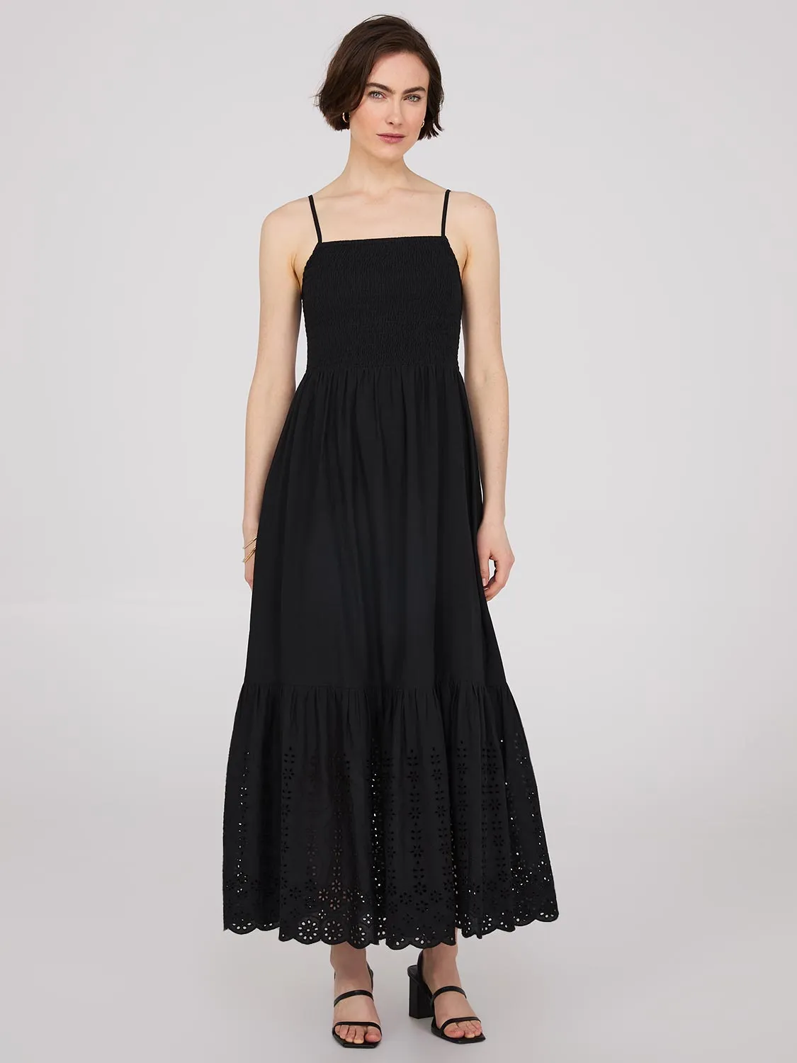 Eyelet Tiered Spaghetti Strap Maxi Dress