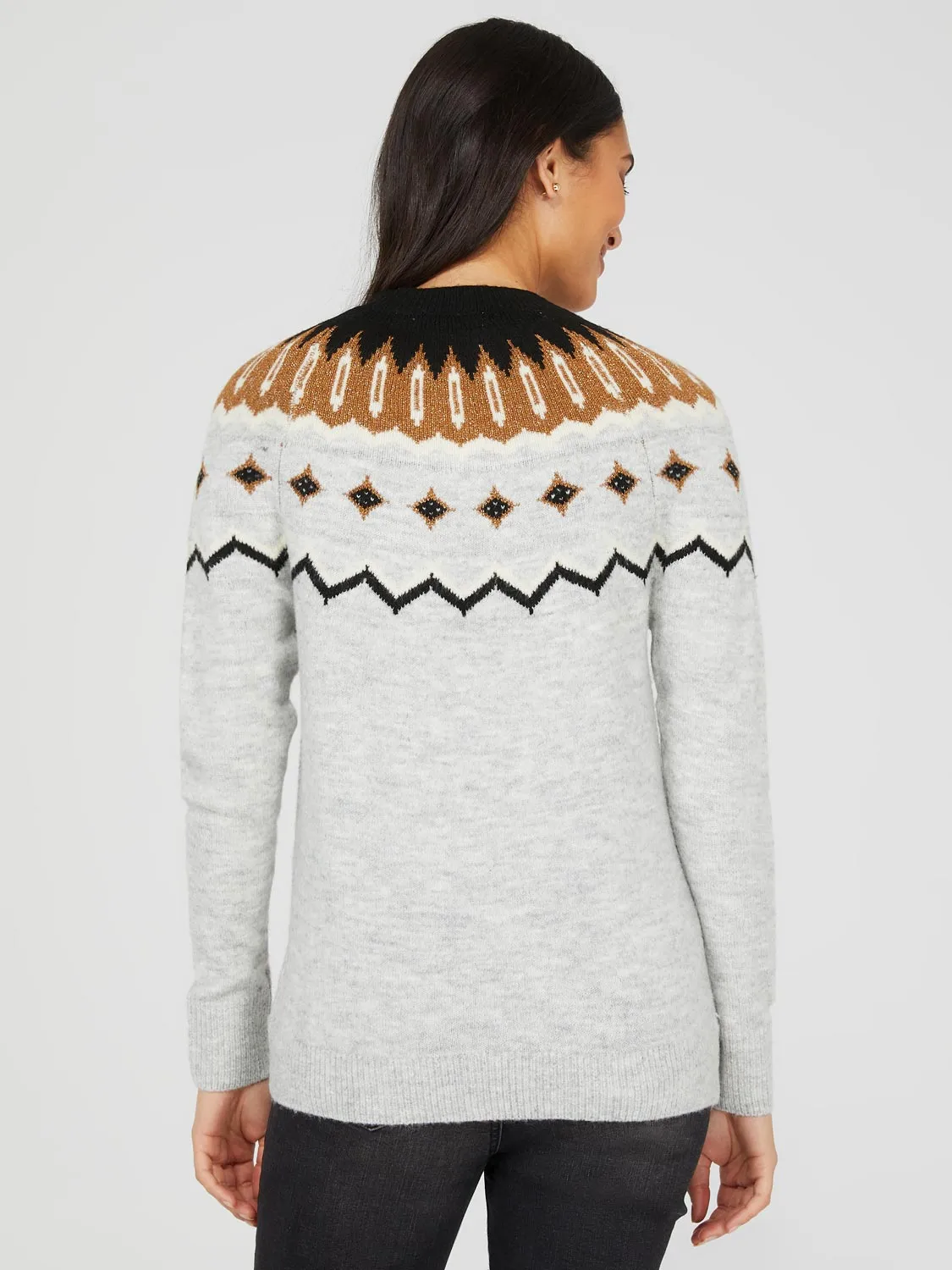 Fair Isle Pattern Crew Neck Sweater