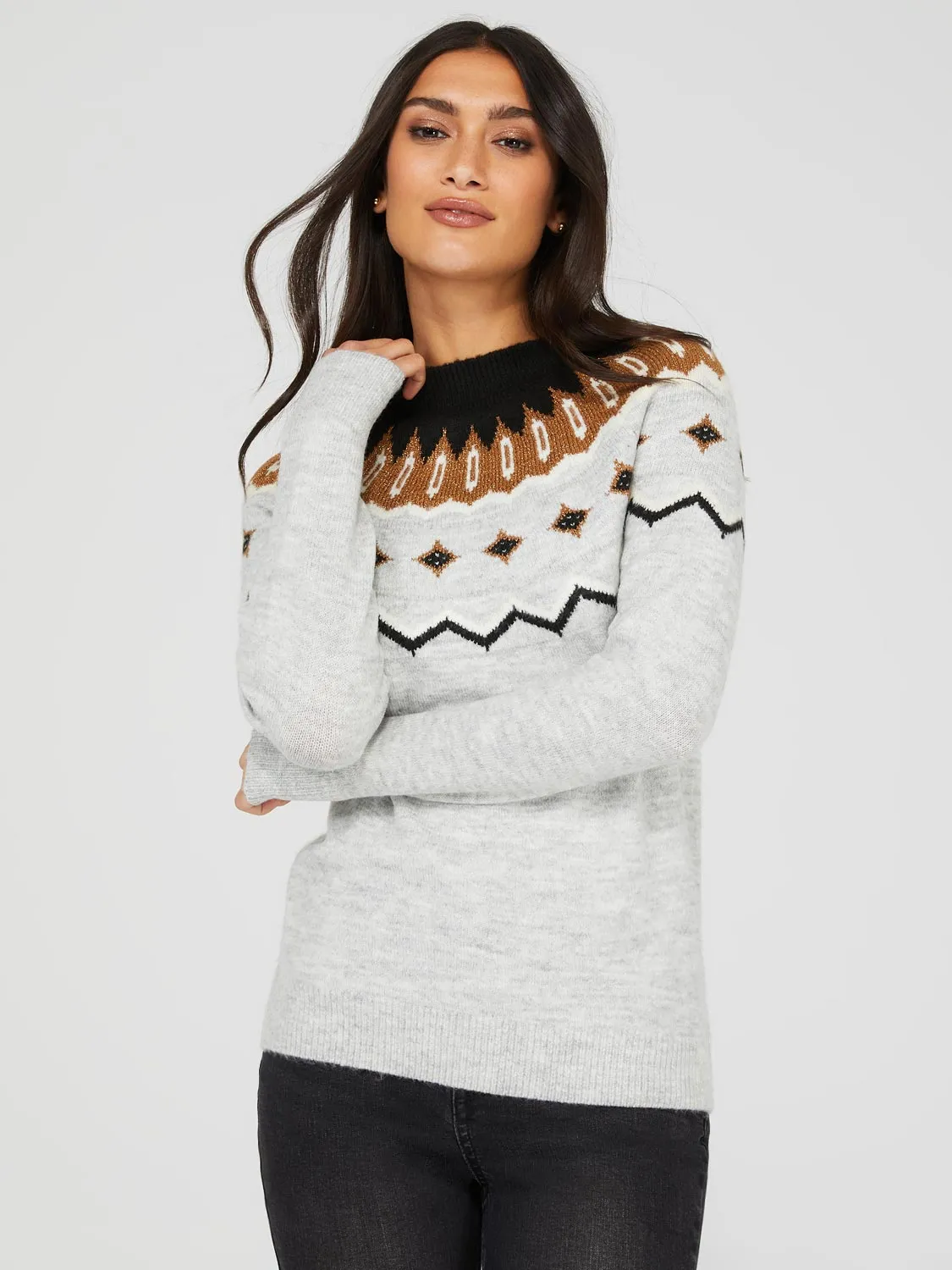 Fair Isle Pattern Crew Neck Sweater