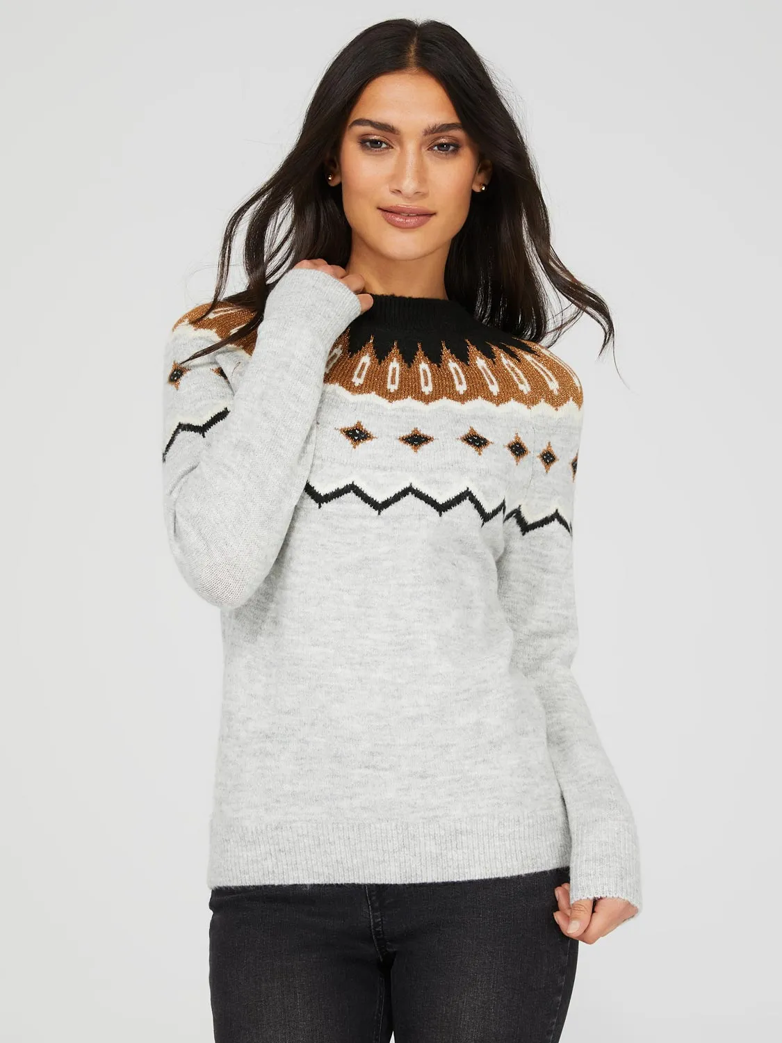 Fair Isle Pattern Crew Neck Sweater