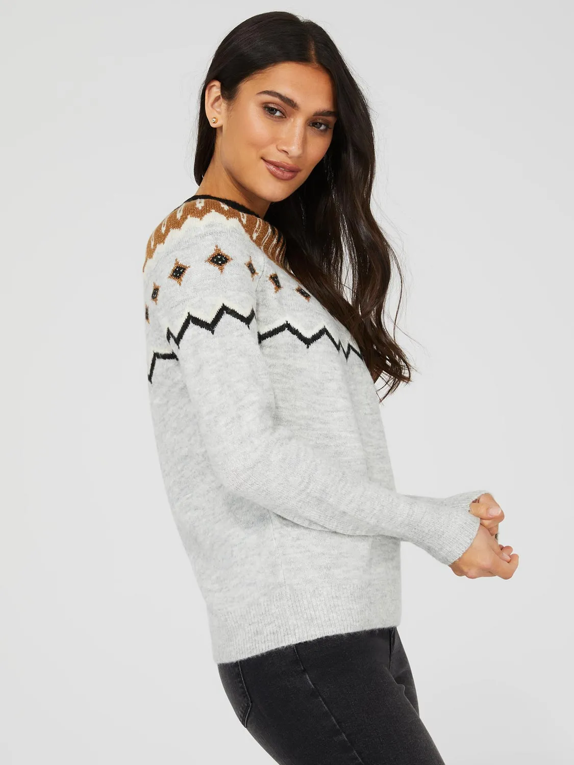 Fair Isle Pattern Crew Neck Sweater