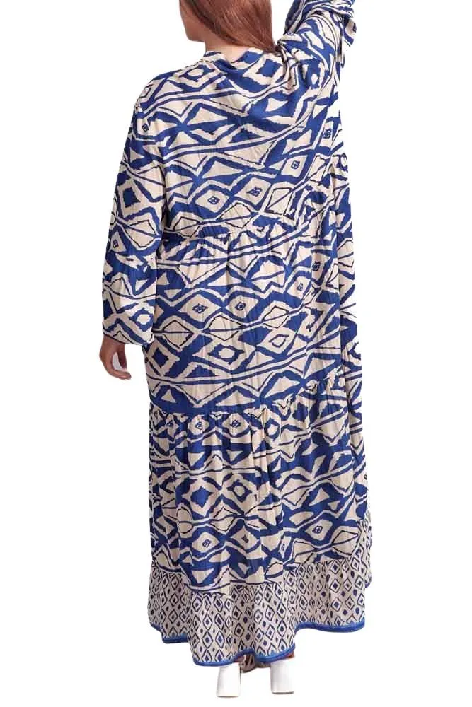 Geometric Print Button Up Long Dress