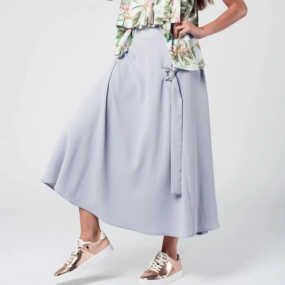 Grey Midi Skirt with Belt