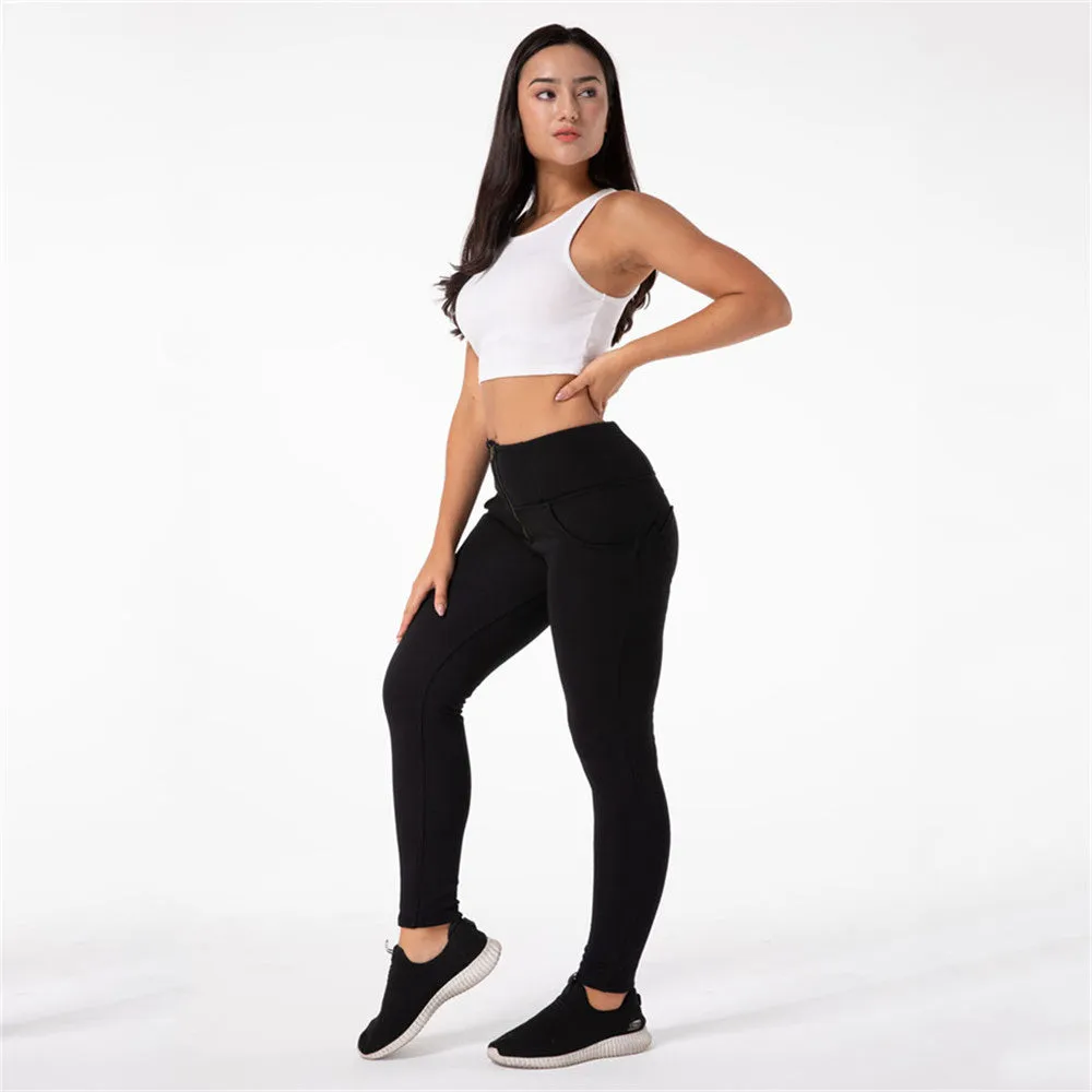 high waist black knitted with fur Leggings