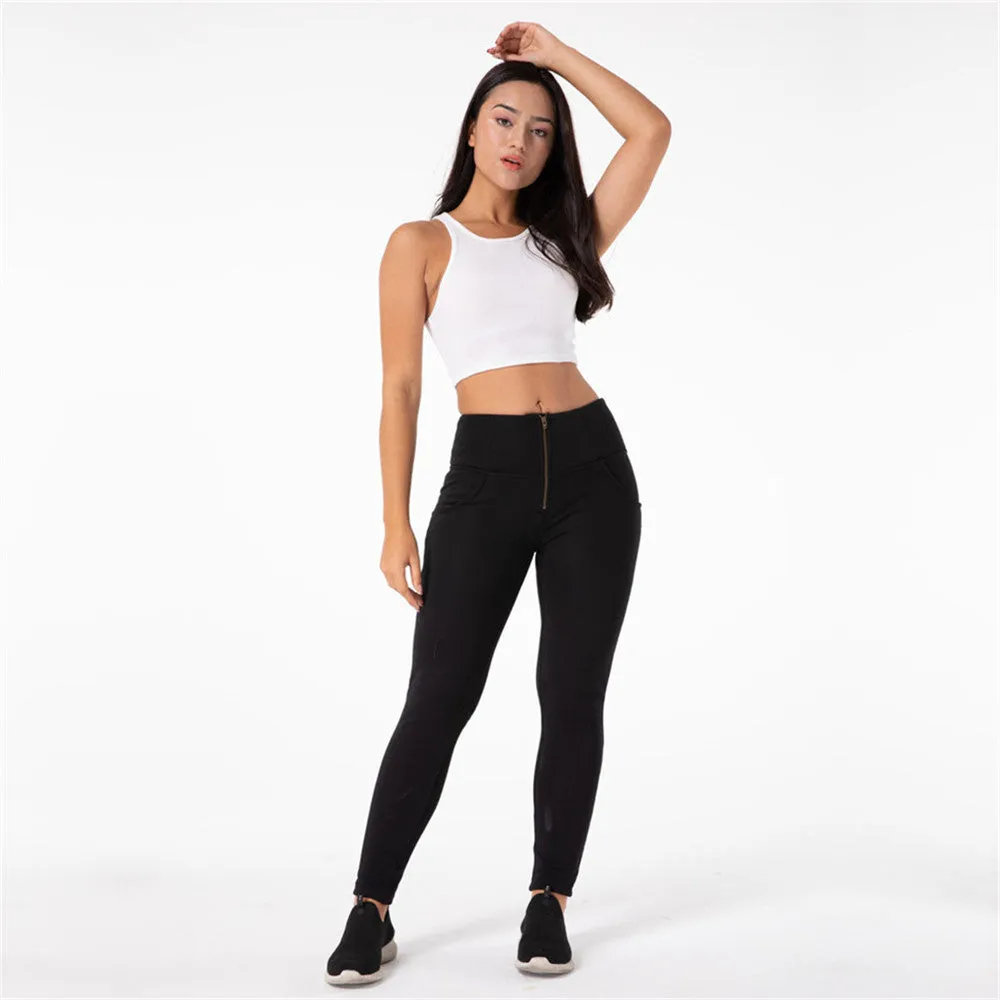 high waist black knitted with fur Leggings