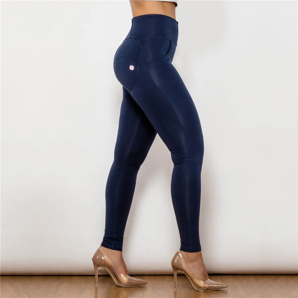 High Waist Dark Blue Knitted Leggings