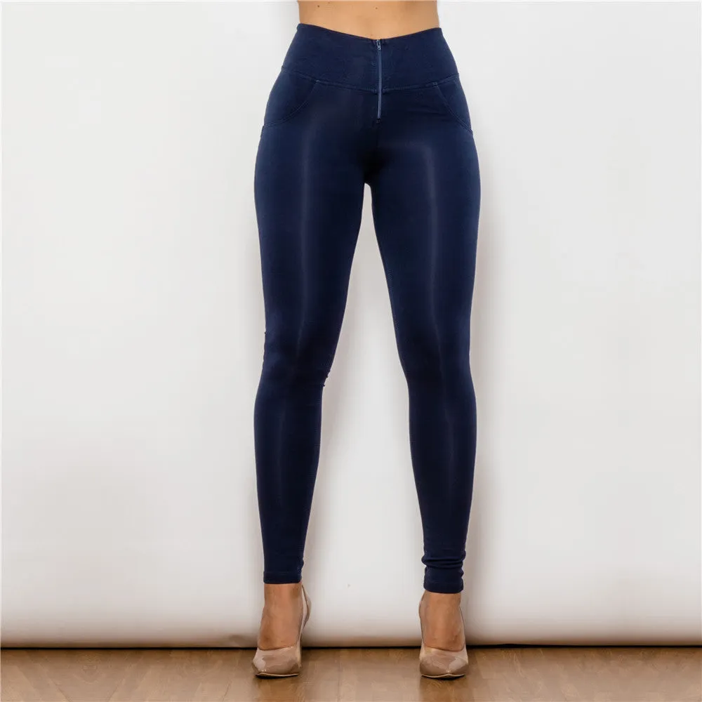 High Waist Dark Blue Knitted Leggings