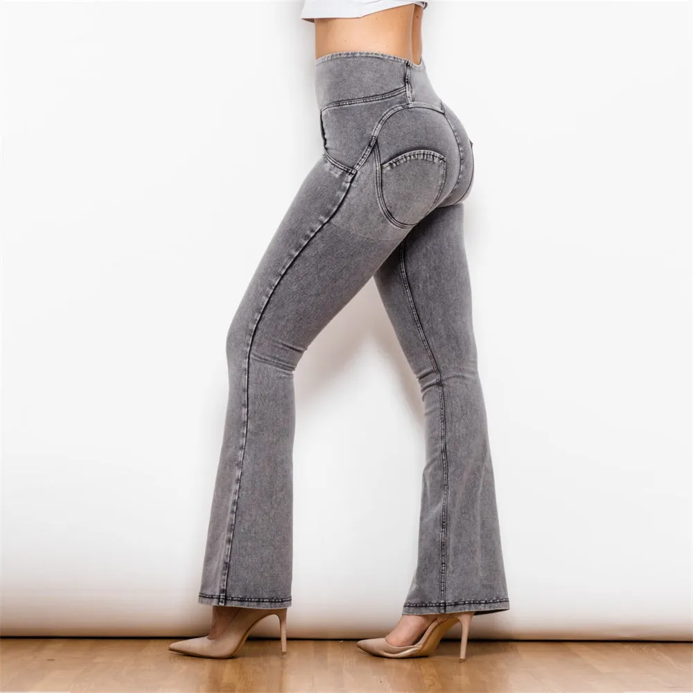 High Waist Dark Thread Grey Flare Jeans