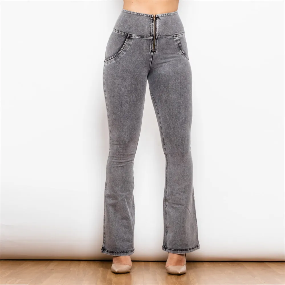 High Waist Dark Thread Grey Flare Jeans