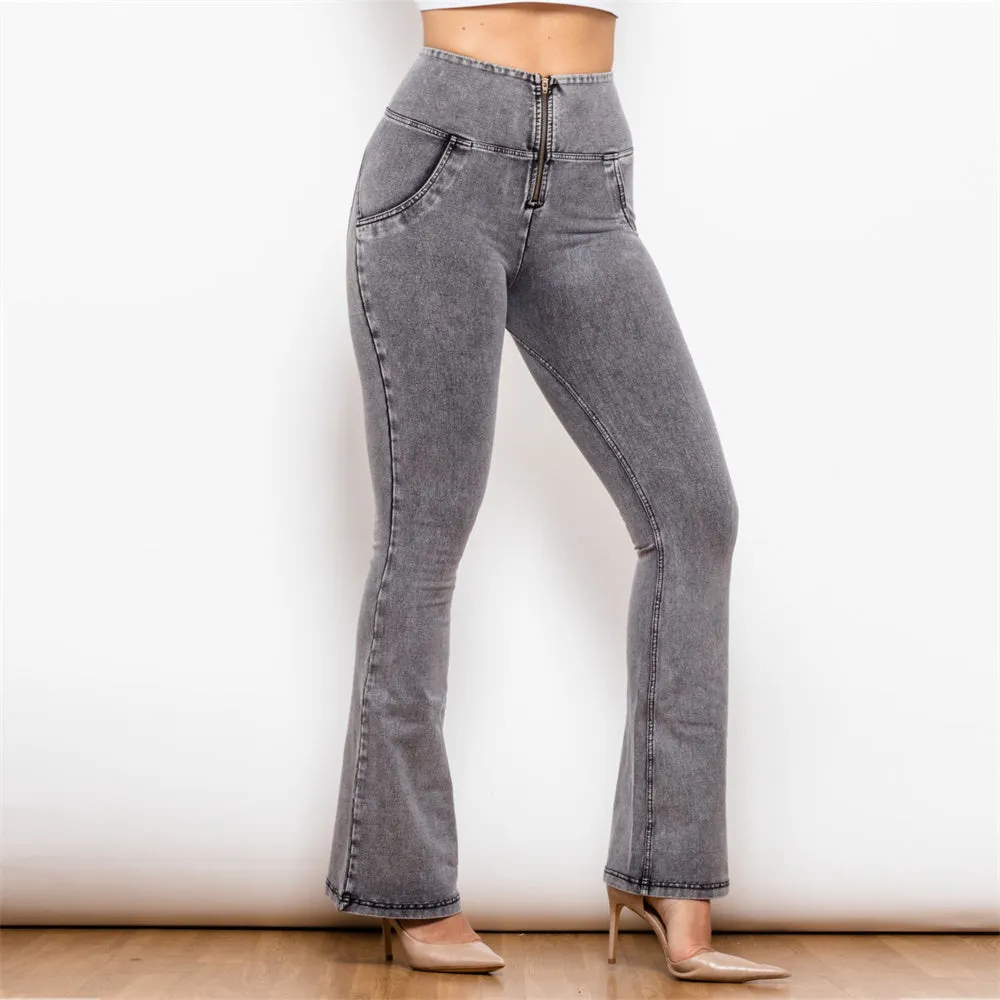 High Waist Dark Thread Grey Flare Jeans