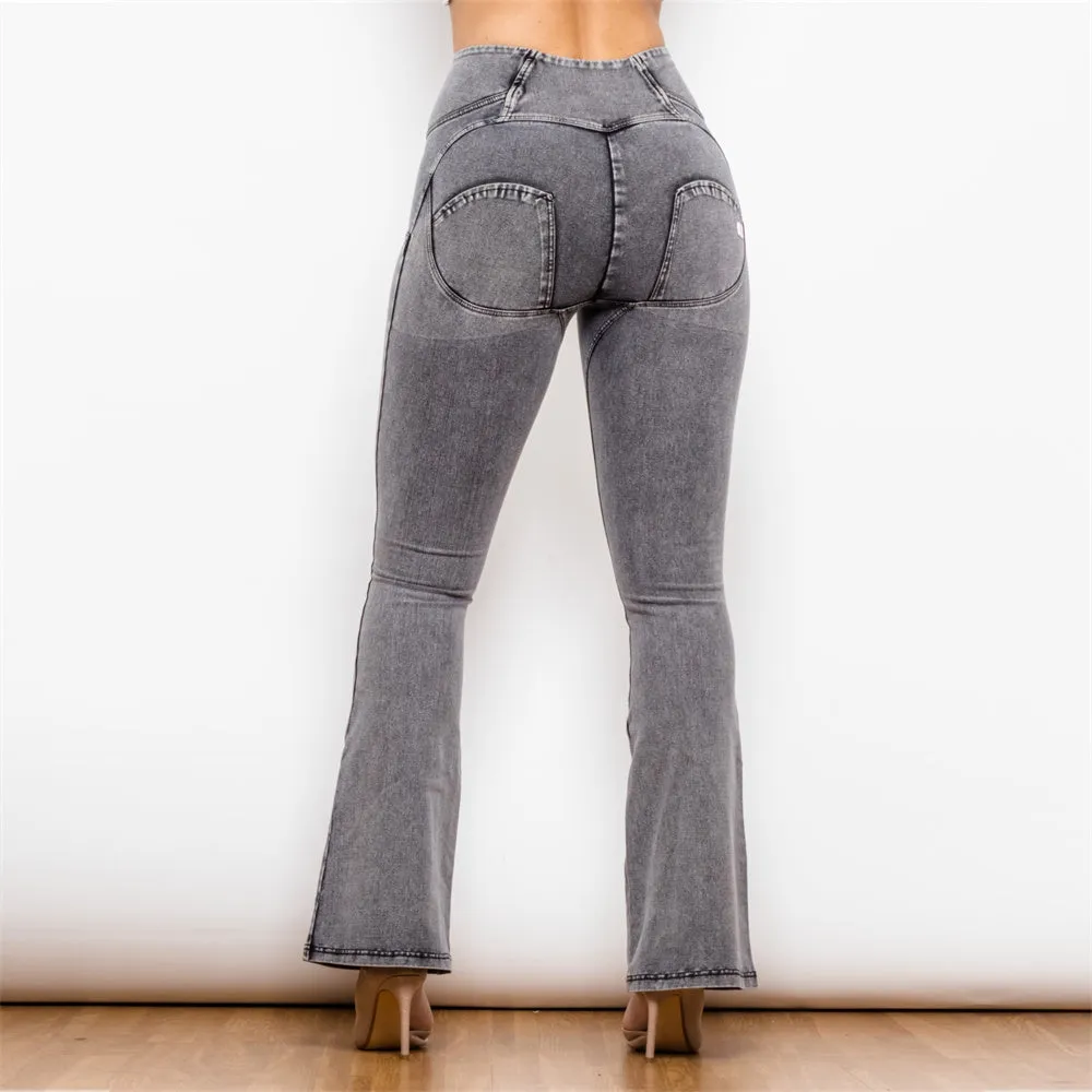 High Waist Dark Thread Grey Flare Jeans