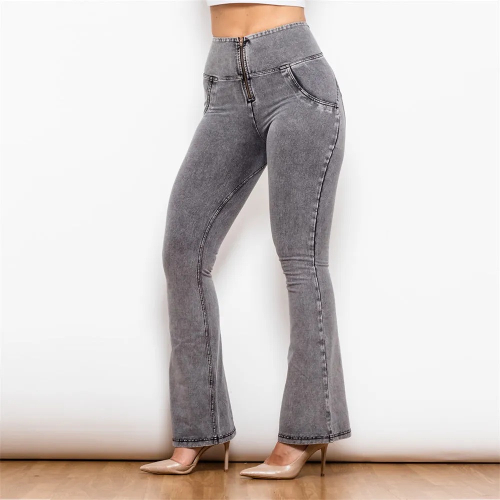 High Waist Dark Thread Grey Flare Jeans