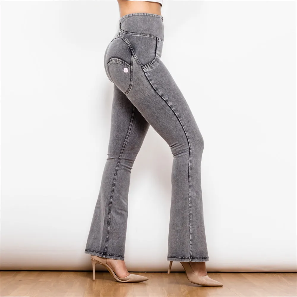 High Waist Dark Thread Grey Flare Jeans